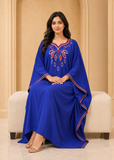 Women’s Y-Blue Embroidered V-Neck Kaftan Maxi Dress – Beach Cover-Up