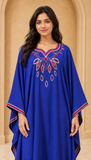Women’s Y-Blue Embroidered V-Neck Kaftan Maxi Dress – Beach Cover-Up