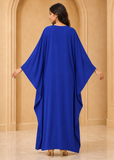 Women’s Y-Blue Embroidered V-Neck Kaftan Maxi Dress – Beach Cover-Up