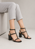 Women's Black Patent Gladiator Block Heel Sandals Multi Strap Open Toe BS-7