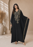 Women’s R-Black Embroidered V-Neck Kaftan Maxi Dress – Beach Cover-Up