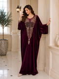 Women's wine Red Embroidered Beach Kaftan Maxi Cover Up