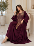 Women's wine Red Embroidered Beach Kaftan Maxi Cover Up