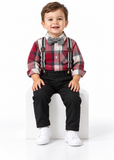 Boys Plaid Shirt and Suspender Trousers Set with Bow Tie