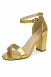 Women's Golden Patent Chunky Block High Heel Ankle Strap Peep Toe Sandals-BS 1810