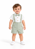 Baby Boy 2 Piece Bow Tie Romper and Suspender Shorts Set