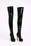 Women's Black Patent Thigh High Over The Knee Stiletto Boots Zip 14777