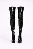 Women's Black Patent Thigh High Over The Knee Stiletto Boots Zip 14777
