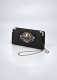 Black Skull Long Wallet for Women | Goth Zip Around Clutch with Wrist Strap | Lailas Clothing UK