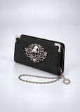 Black Skull Long Wallet for Women | Goth Zip Around Clutch with Wrist Strap | Lailas Clothing UK