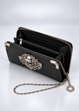 Black Skull Long Wallet for Women | Goth Zip Around Clutch with Wrist Strap | Lailas Clothing UK