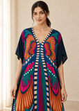 Women’s Butterflies Multicoloured Striped Plus-Size Kaftan Beach Cover-Up