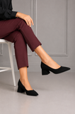 Women's Black Block Heel Court Shoes G-225-3