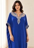 Women’s Deep Blue Embroidered Plus-Size Kaftan Beach Cover-Up