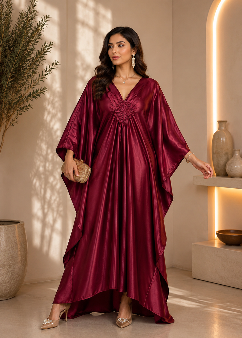 Women's Dark Red Luxury Kaftan Maxi Dress