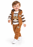 Baby Boy Bear Embroidered Sweatshirt, Hooded Vest and Trousers Set