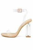 Women's Nude Patent Clear Strap Block Perspex High Heel Sandals-BS-71