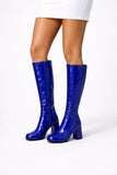 Women's Royal Blue Patent Knee High Block Heel Boots Zip BS-12733