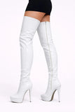 Women's White Patent Thigh High Over The Knee Stiletto Boots Zip 14777