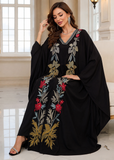 Women’s P-Black Embroidered V-Neck Kaftan Maxi Dress – Beach Cover Up