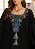 Women’s L-Black Embroidered V-Neck Kaftan Maxi Dress – Beach Cover Up