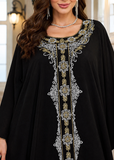 Women’s O-Black Embroidered V-Neck Kaftan Maxi Dress – Beach Cover Up