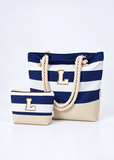 Personalised Initial Beach Bag Set for Women | Striped Tote with Zip and Cosmetic Bag | Lailas Clothing UK
