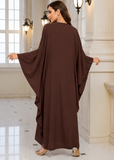 Women’s M-Brown Embroidered V-Neck Kaftan Maxi Dress – Beach Cover Up
