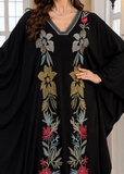 Women’s P-Black Embroidered V-Neck Kaftan Maxi Dress – Beach Cover Up