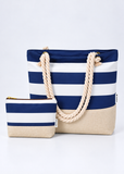 Personalised Initial Beach Bag Set for Women | Striped Tote with Zip and Cosmetic Bag | Lailas Clothing UK