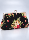 Black Embroidered Floral Coin Purse | Vintage Kiss-Lock Clasp Pouch for Women | Lailas Clothing UK