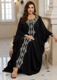 Women’s O-Black Embroidered V-Neck Kaftan Maxi Dress – Beach Cover Up