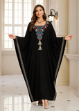 Women’s L-Black Embroidered V-Neck Kaftan Maxi Dress – Beach Cover Up
