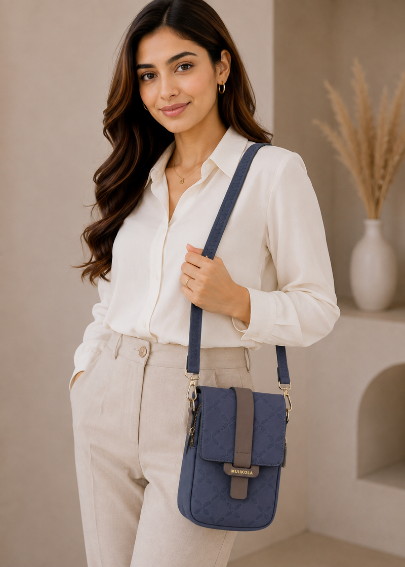 MUIIKOLA Women’s  New-darkblue PU Leather Crossbody Phone Bag with RFID Card Slots and Adjustable Wide Strap