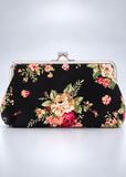 Black Embroidered Floral Coin Purse | Vintage Kiss-Lock Clasp Pouch for Women | Lailas Clothing UK