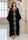 Women’s O-Black Embroidered V-Neck Kaftan Maxi Dress – Beach Cover Up