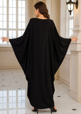 Women’s L-Black Embroidered V-Neck Kaftan Maxi Dress – Beach Cover Up