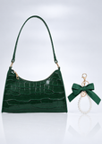 Green Crocodile Pattern Underarm Bag for Women | PU Shoulder Bag with Pearl Pendant | Lailas Clothing UK