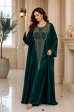 Women's Dark Green Embroidered Beach Kaftan Maxi Cover Up