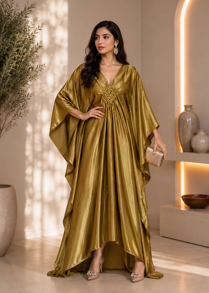 Women's Golden Luxury Kaftan Maxi Dress