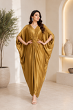Golden Long Kaftan Dress  Lightweight Beach Cover Up Maxi Kaftan with Batwing Sleeves