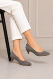 Women Round Toe Kitten Heel Shoes Grey Suede G-20