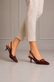 Women's Burgundy Slingback Kitten Heel Pointed Toe Shoes Latex Insole — G-56955-5