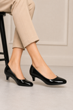 Women Round Toe Kitten Heel Shoes Black patent G-20 PLUS