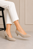 Women Round Toe Kitten Heel Shoes Nude Suede G-20