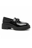 Girls' Back to School Black Patent Loafers 22983 — Chain Detailing