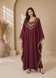C-Wine Red Women’s Embroidered V-Neck Kaftan Maxi Dress – Beach Cover-Up
