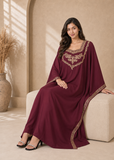 C-Wine Red Women’s Embroidered V-Neck Kaftan Maxi Dress – Beach Cover-Up