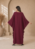 C-Wine Red Women’s Embroidered V-Neck Kaftan Maxi Dress – Beach Cover-Up