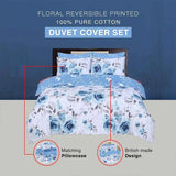 100% Cotton Duvet Cover Set | Soft and Stylish Blue Roses Print